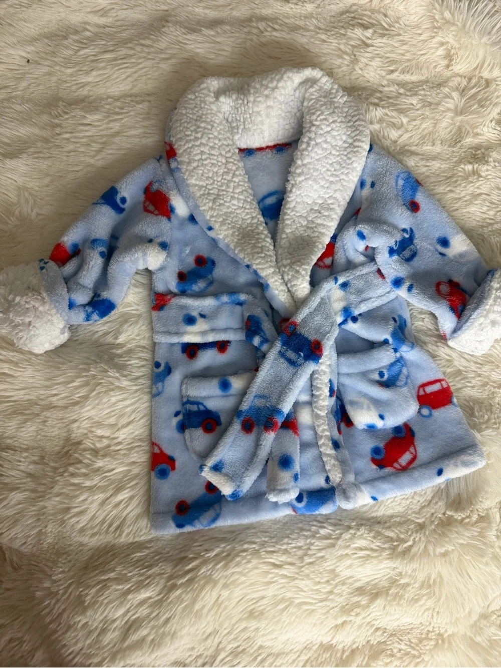 Carter's Plush Kids' Robe with Red and Blue Car Print